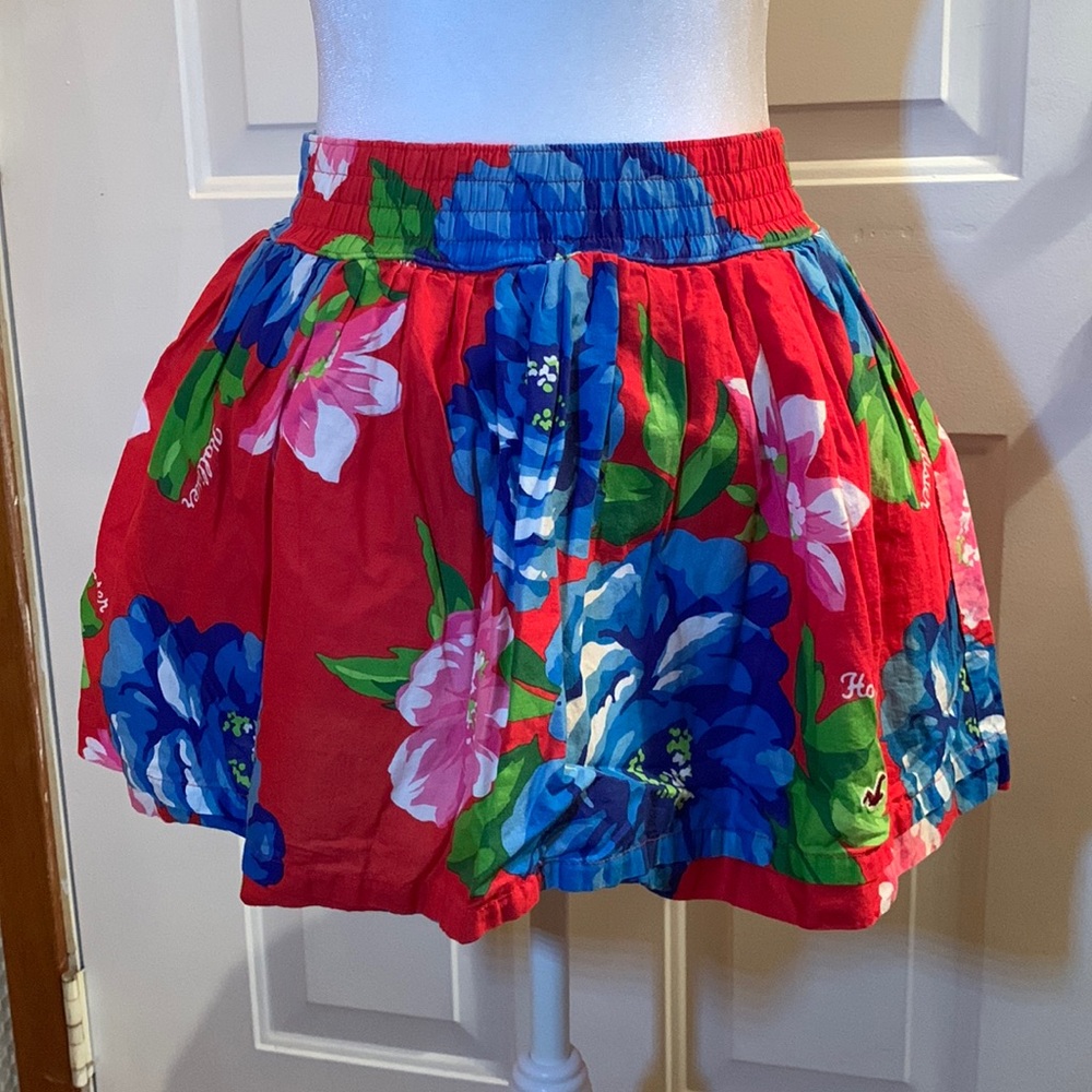Hollister Red Pink & Blue Floral Skirt Size S